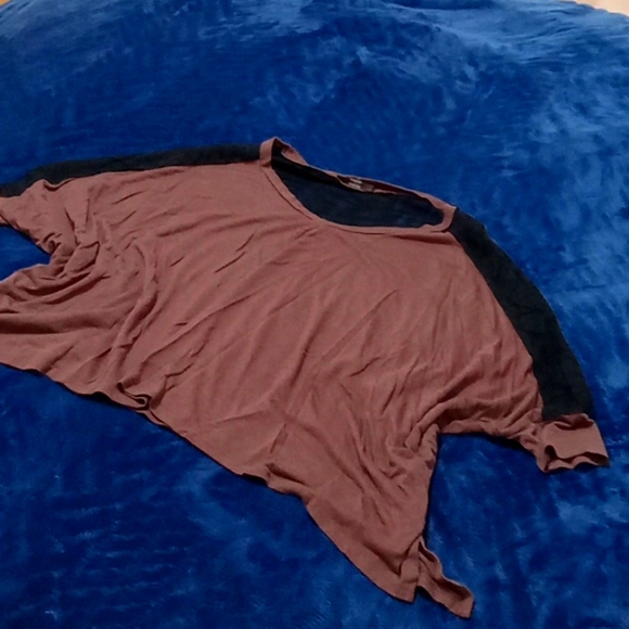 Brown and black lace bat wing crop top - Picture 1 of 5